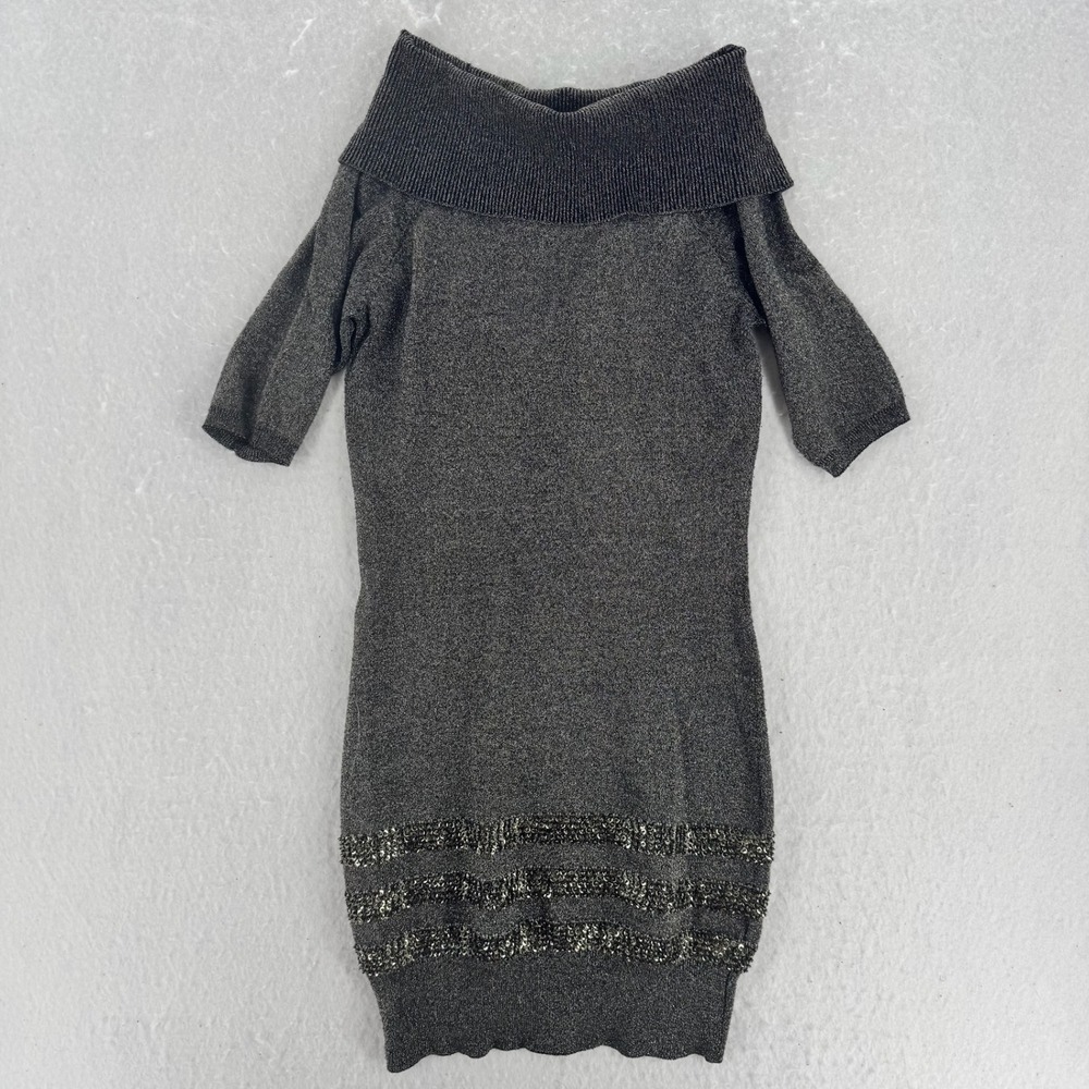 bebe - Sweater Dress Metallic Sequin Off Shoulder - Gold/Black - XS - Womens